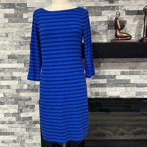 Gap Shift Dress Women’s Blue Black Striped Long Sleeve L Cotton Blend
